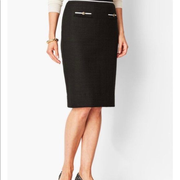 Talbots black textured lined pencil skirt grosgrain ribbon fringe trim sz 6 NEW… - Picture 1 of 10